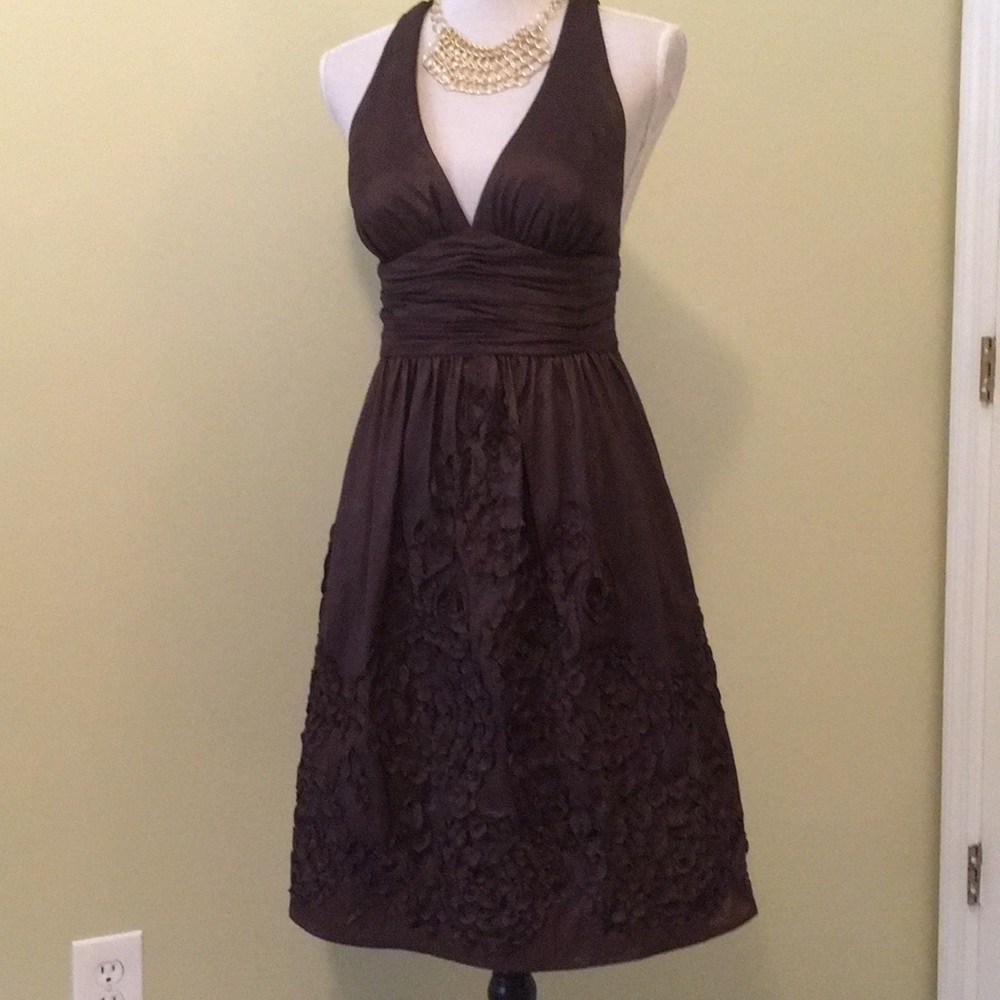 Adrianna Papell Formal Brown Taffeta Party Dress